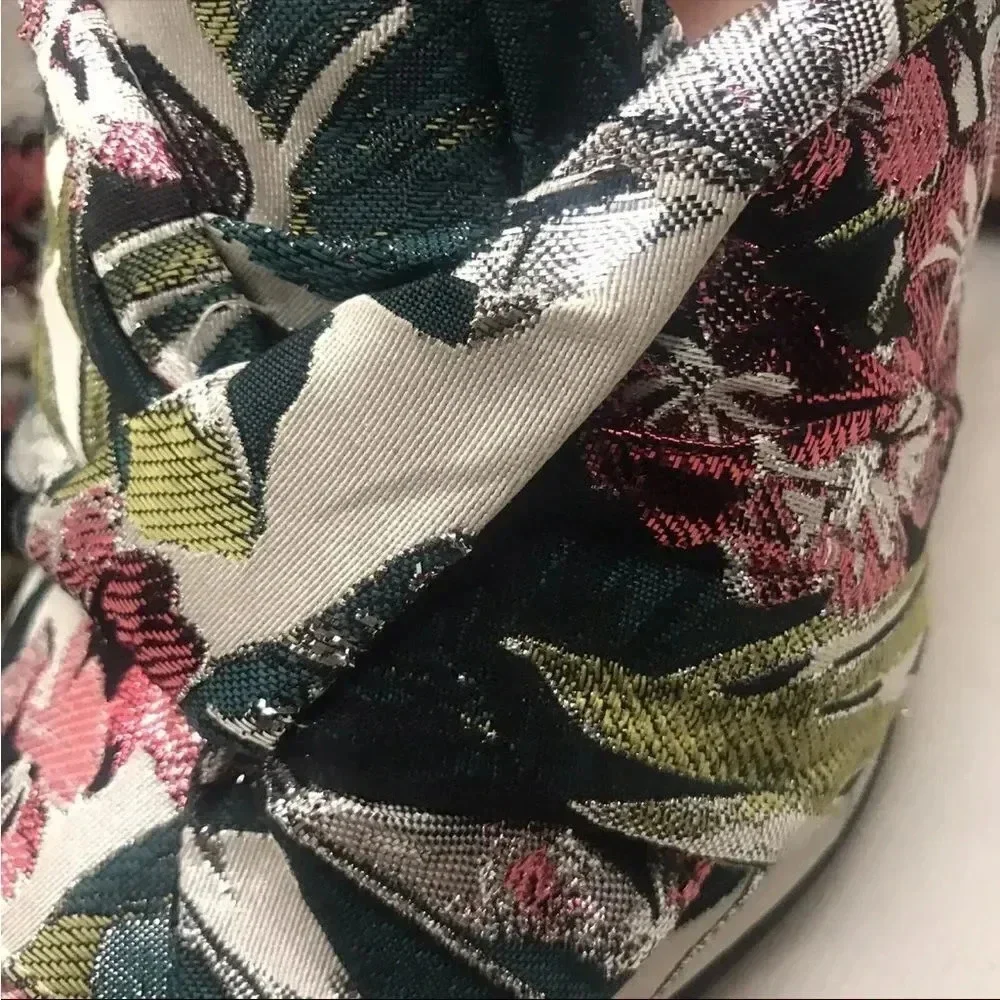 WOMEN'S MARC FISHER "HOGAN" GREEN & PINK FLORAL PRINT SLIDE SQUARE TOE HEELS 7 - Picture 4 of 6